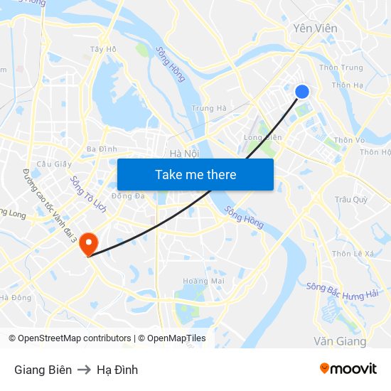 Giang Biên to Hạ Đình map