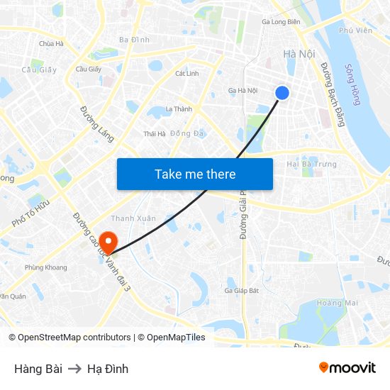 Hàng Bài to Hạ Đình map