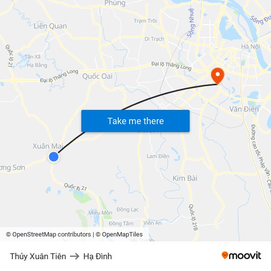 Thủy Xuân Tiên to Hạ Đình map