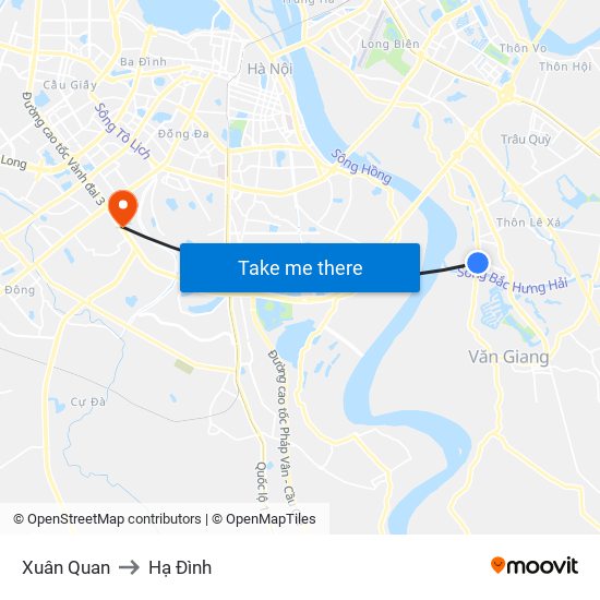 Xuân Quan to Hạ Đình map