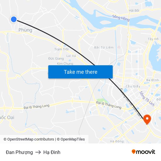Đan Phượng to Hạ Đình map