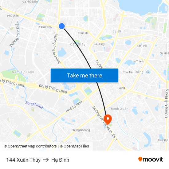 144 Xuân Thủy to Hạ Đình map