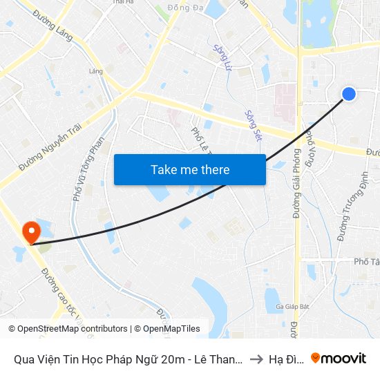 Qua Viện Tin Học Pháp Ngữ 20m - Lê Thanh Nghị to Hạ Đình map