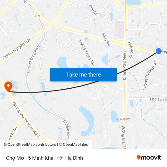 Chợ Mơ - 5 Minh Khai to Hạ Đình map