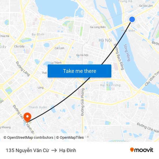 135 Nguyễn Văn Cừ to Hạ Đình map