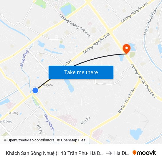 Khách Sạn Sông Nhuệ (148 Trần Phú- Hà Đông) to Hạ Đình map