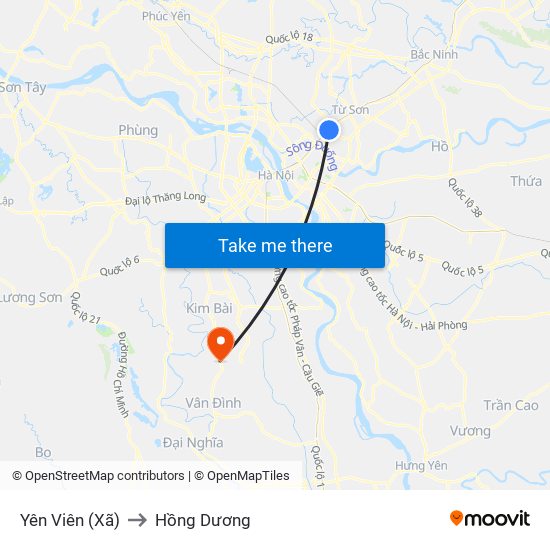 Yên Viên (Xã) to Hồng Dương map