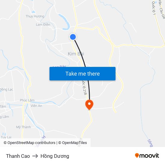 Thanh Cao to Hồng Dương map