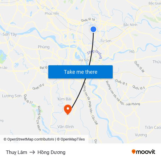 Thuỵ Lâm to Hồng Dương map