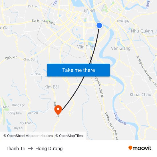 Thanh Trì to Hồng Dương map