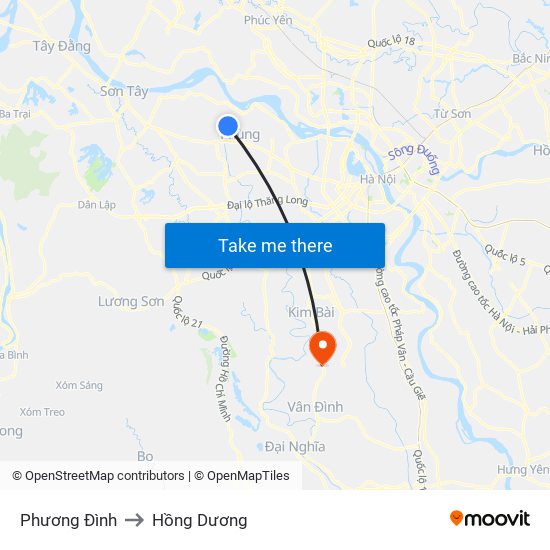 Phương Đình to Hồng Dương map