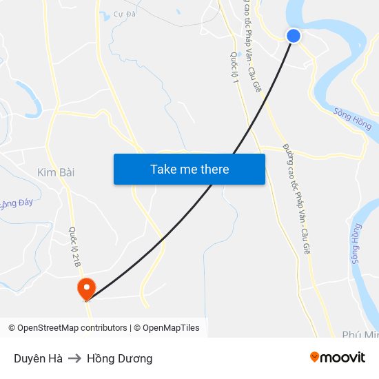 Duyên Hà to Hồng Dương map