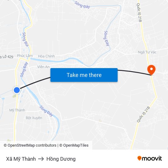 Xã Mỹ Thành to Hồng Dương map