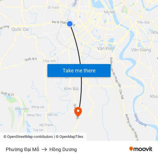 Phường Đại Mỗ to Hồng Dương map