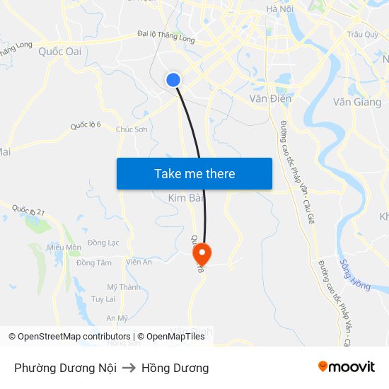 Phường Dương Nội to Hồng Dương map
