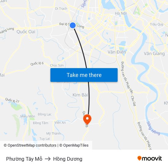 Phường Tây Mỗ to Hồng Dương map