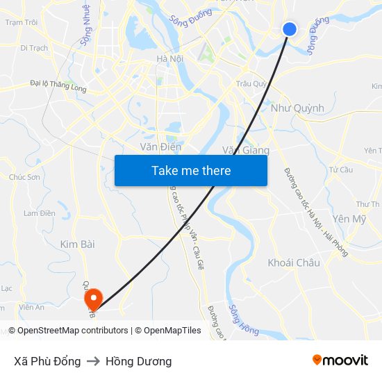 Xã Phù Đổng to Hồng Dương map