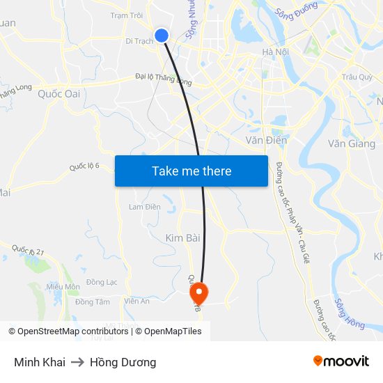 Minh Khai to Hồng Dương map