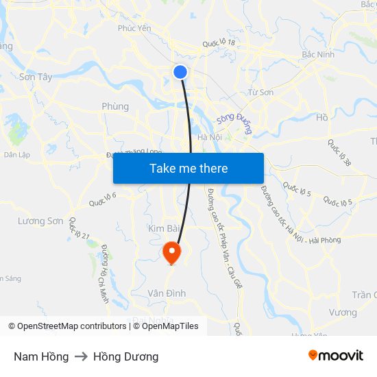 Nam Hồng to Hồng Dương map