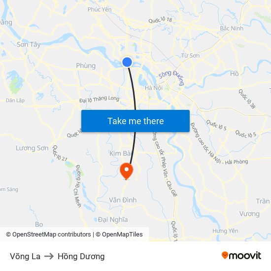 Võng La to Hồng Dương map