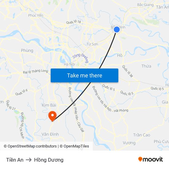 Tiền An to Hồng Dương map