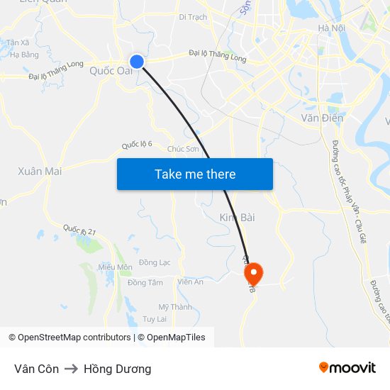 Vân Côn to Hồng Dương map