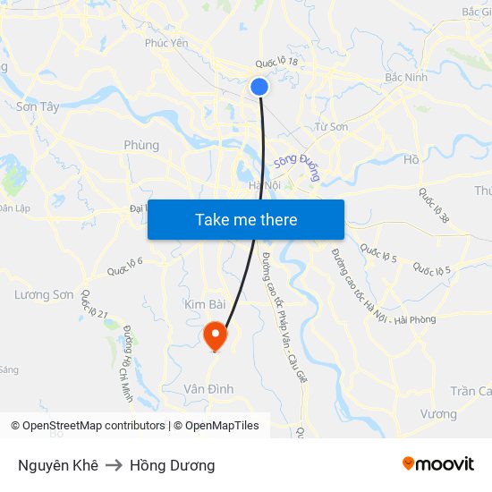 Nguyên Khê to Hồng Dương map