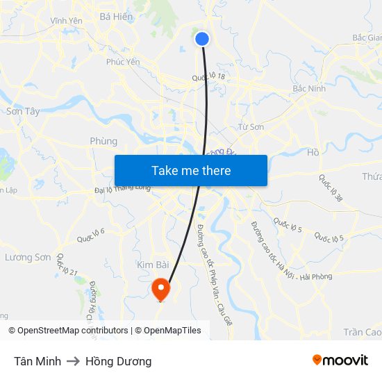 Tân Minh to Hồng Dương map