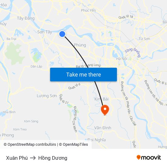 Xuân Phú to Hồng Dương map