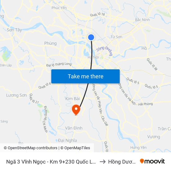 Ngã 3 Vĩnh Ngọc - Km 9+230 Quốc Lộ 3 to Hồng Dương map