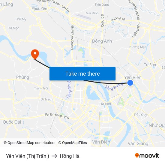 Yên Viên (Thị Trấn ) to Hồng Hà map