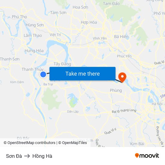 Sơn Đà to Hồng Hà map