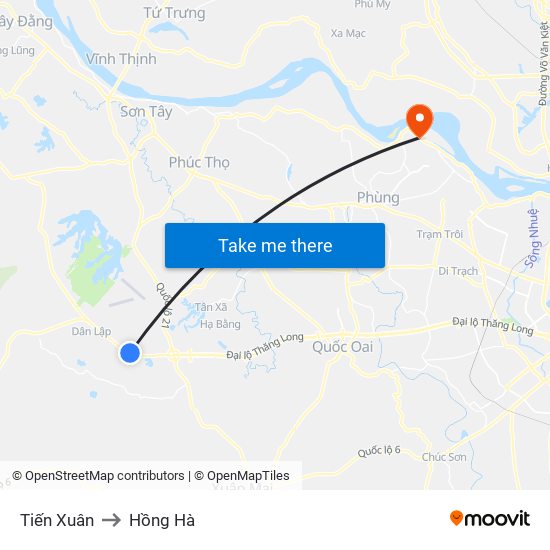 Tiến Xuân to Hồng Hà map