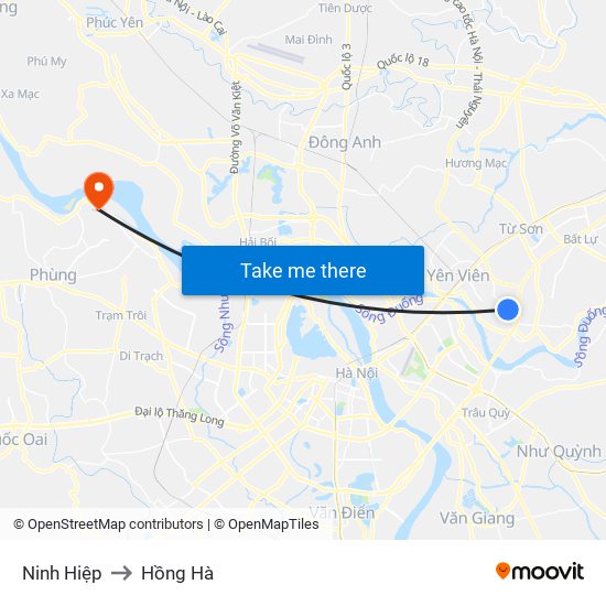 Ninh Hiệp to Hồng Hà map