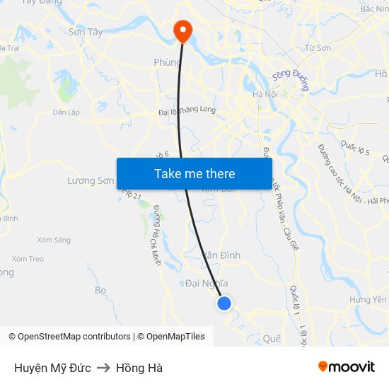 Huyện Mỹ Đức to Hồng Hà map