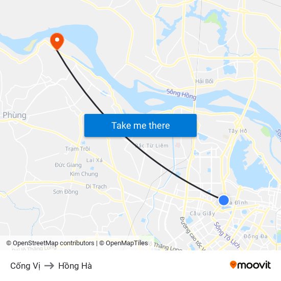 Cống Vị to Hồng Hà map