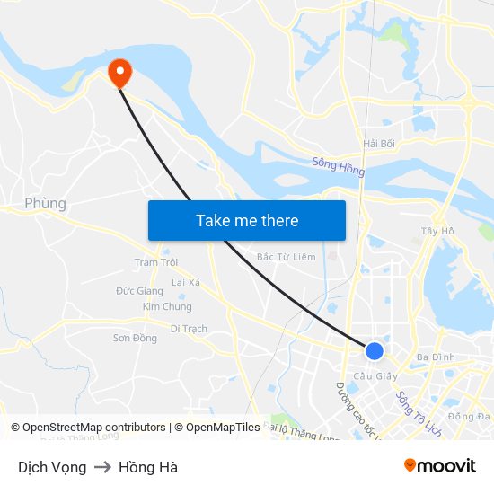 Dịch Vọng to Hồng Hà map