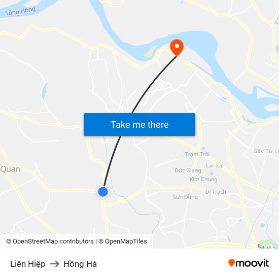 Liên Hiệp to Hồng Hà map