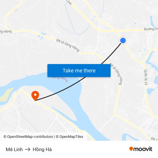 Mê Linh to Hồng Hà map