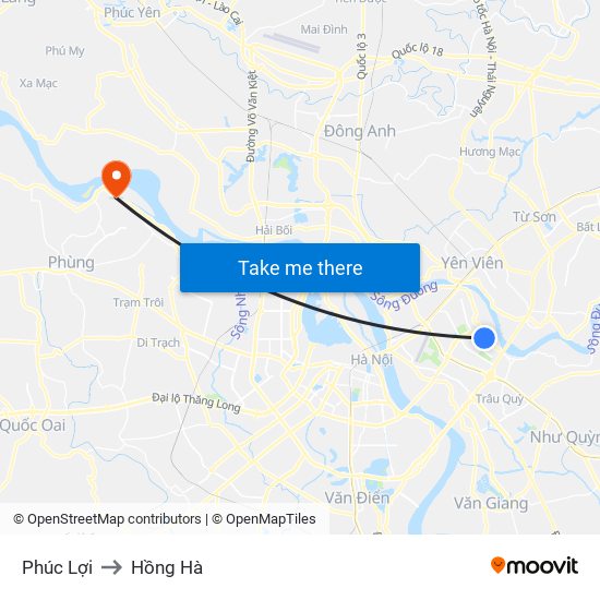 Phúc Lợi to Hồng Hà map