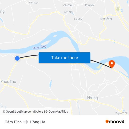 Cẩm Đình to Hồng Hà map