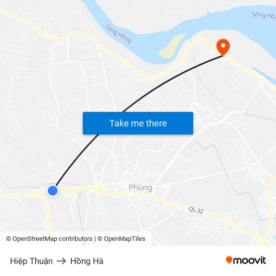 Hiệp Thuận to Hồng Hà map