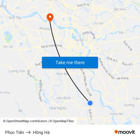 Phúc Tiến to Hồng Hà map