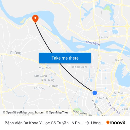 Bệnh Viện Đa Khoa Y Học Cổ Truyền - 6 Phạm Hùng to Hồng Hà map