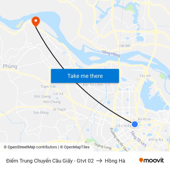 Điểm Trung Chuyển Cầu Giấy - Gtvt 02 to Hồng Hà map