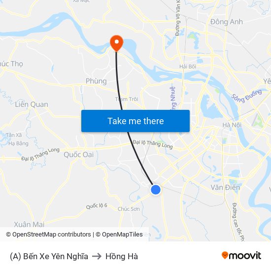 (A) Bến Xe Yên Nghĩa to Hồng Hà map