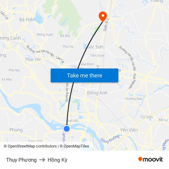 Thụy Phương to Hồng Kỳ map