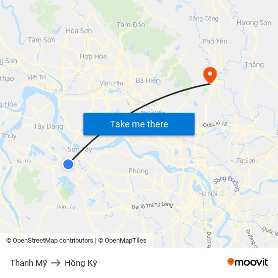 Thanh Mỹ to Hồng Kỳ map