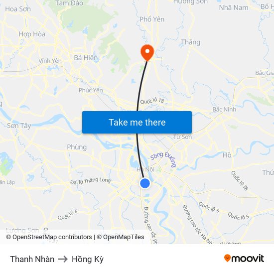 Thanh Nhàn to Hồng Kỳ map