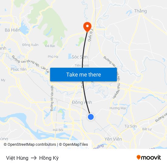 Việt Hùng to Hồng Kỳ map